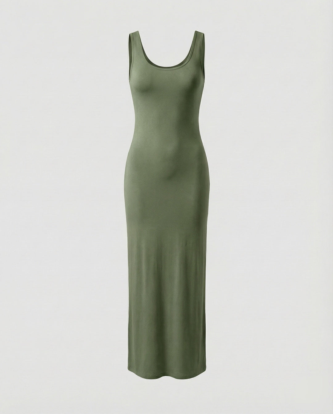 Sleek fitted women's scoop neck sleeveless maxi dress, accentuating the bodycon silhouette.