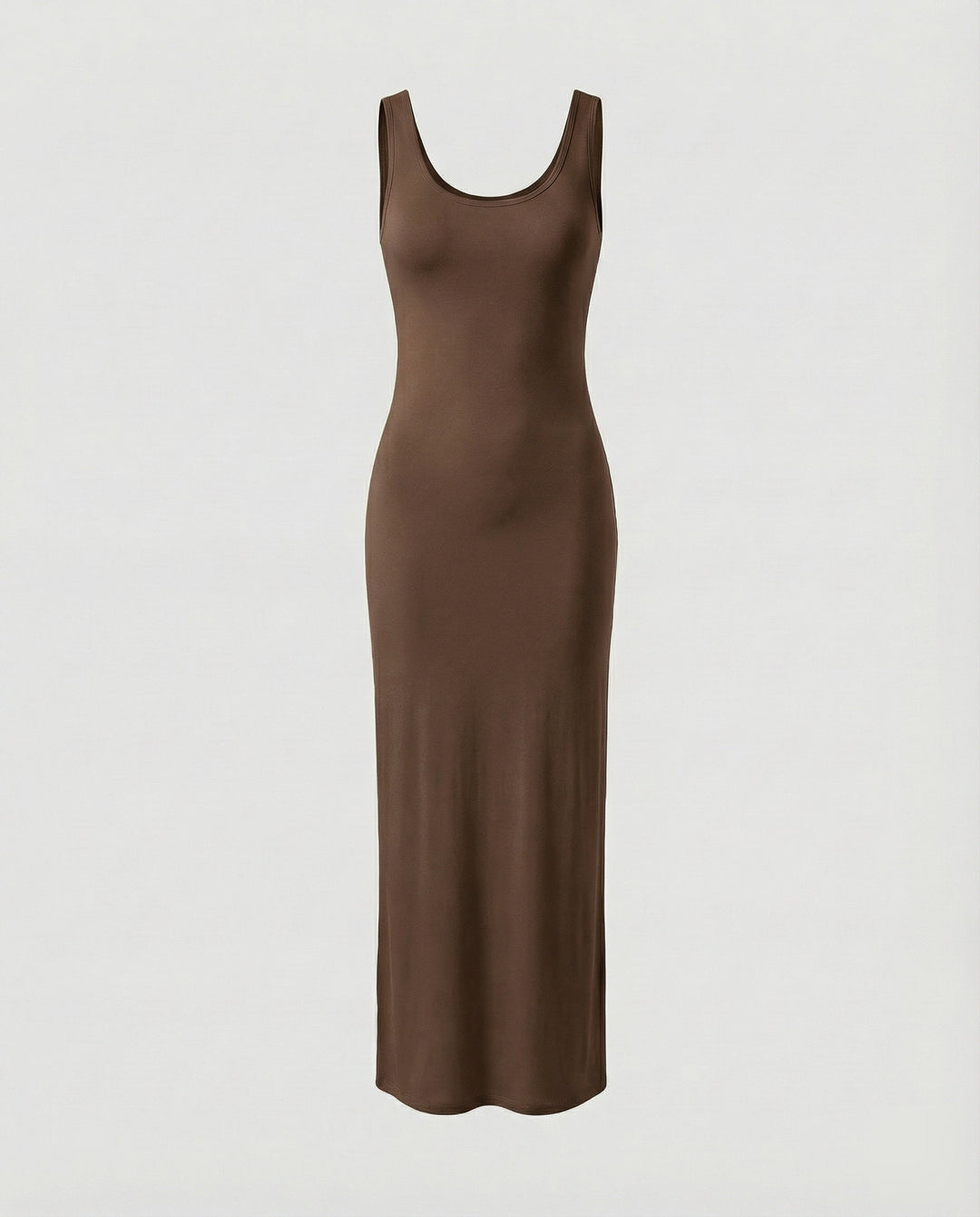 Soft stretch women's scoop neck sleeveless bodycon maxi dress for comfortable all-day wear.