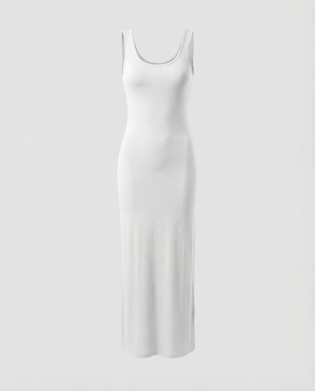 Stretchy knit scoop neck bodycon maxi dress for women, showcasing comfortable fabric.