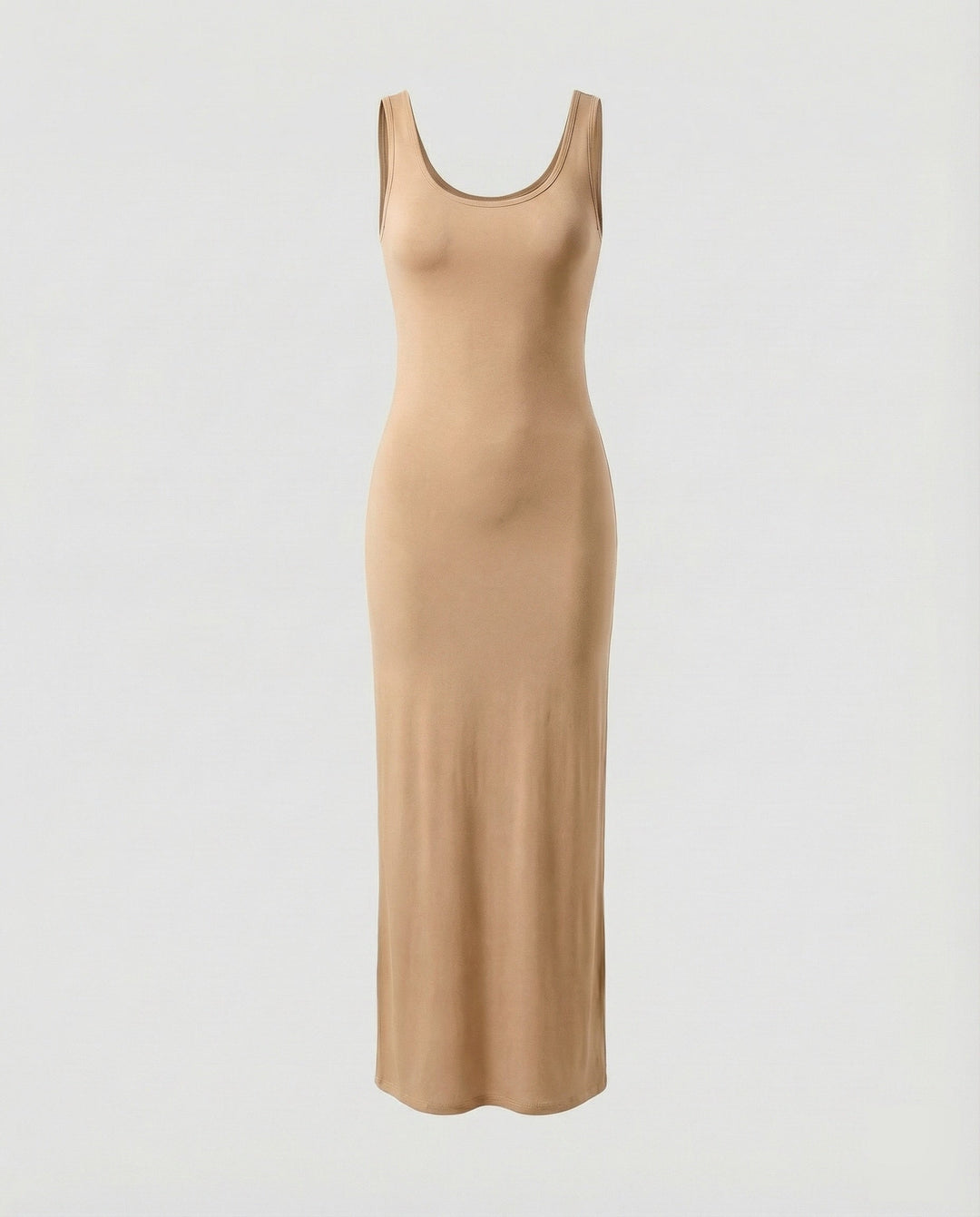 Casual women's scoop neck sleeveless maxi dress, styled for a relaxed summer day out.