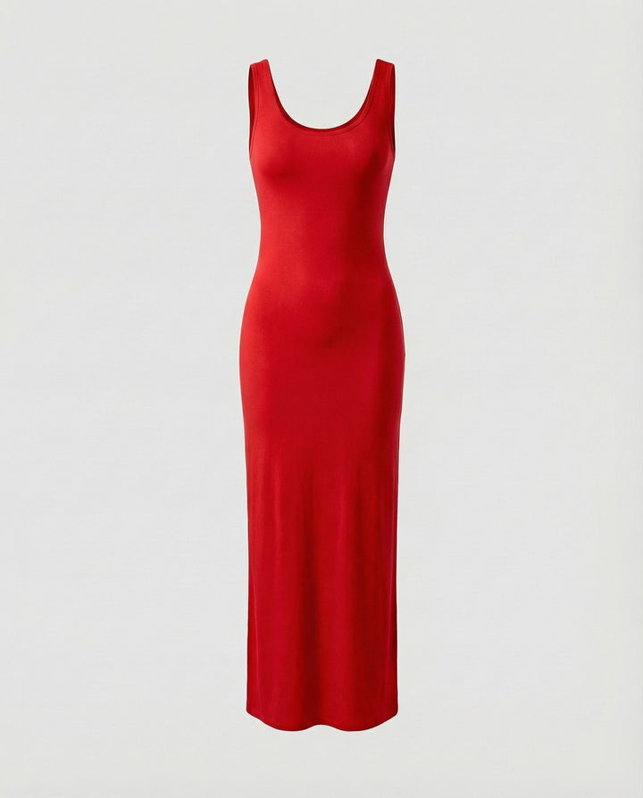 Navy blue scoop neck sleeveless bodycon maxi dress for women, essential summer fashion.