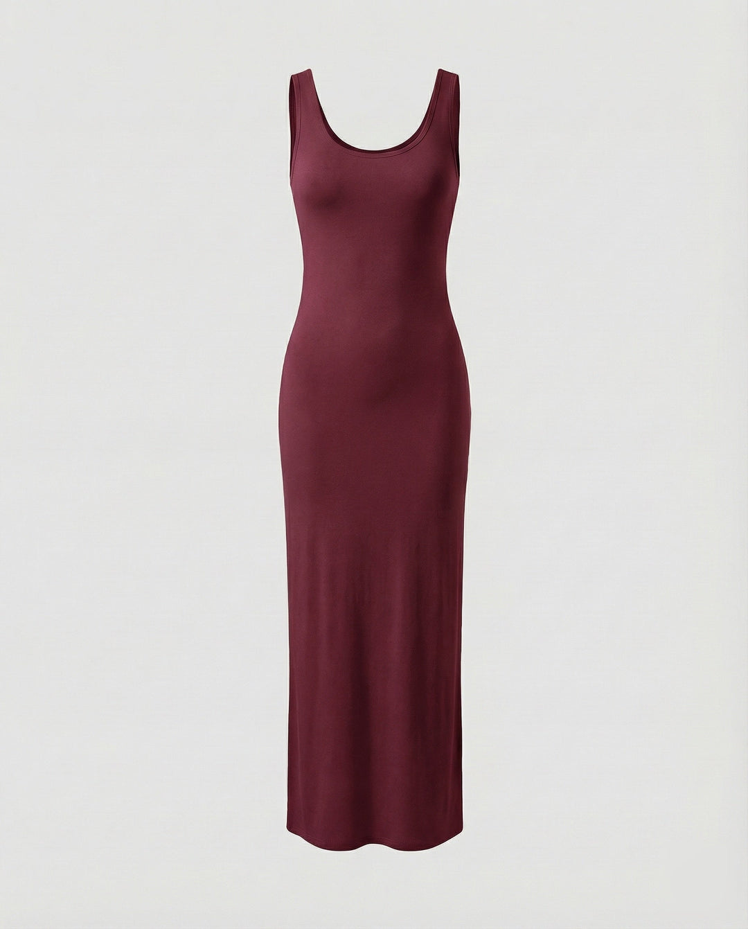 White scoop neck sleeveless bodycon maxi dress, a chic and casual everyday women's dress.