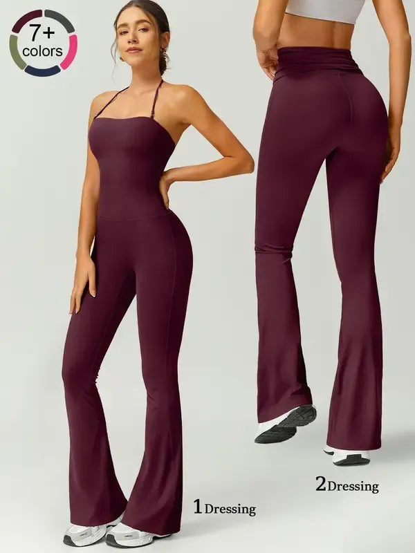 Sleeveless flare jumpsuit for women, comfortable and versatile, adjustable thin straps detail