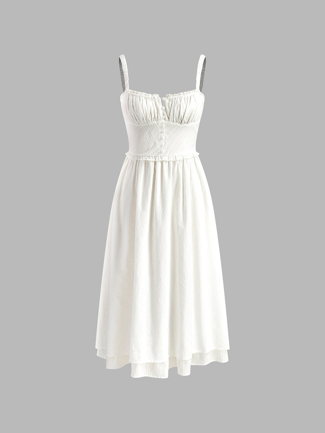 Elegant women's ruffle hem midi cami dress, sleeveless, perfect for spring fashion.