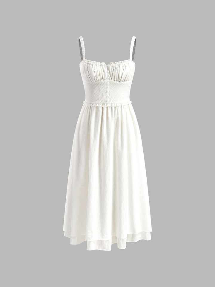 Elegant women's ruffle hem midi cami dress, sleeveless, perfect for spring fashion.