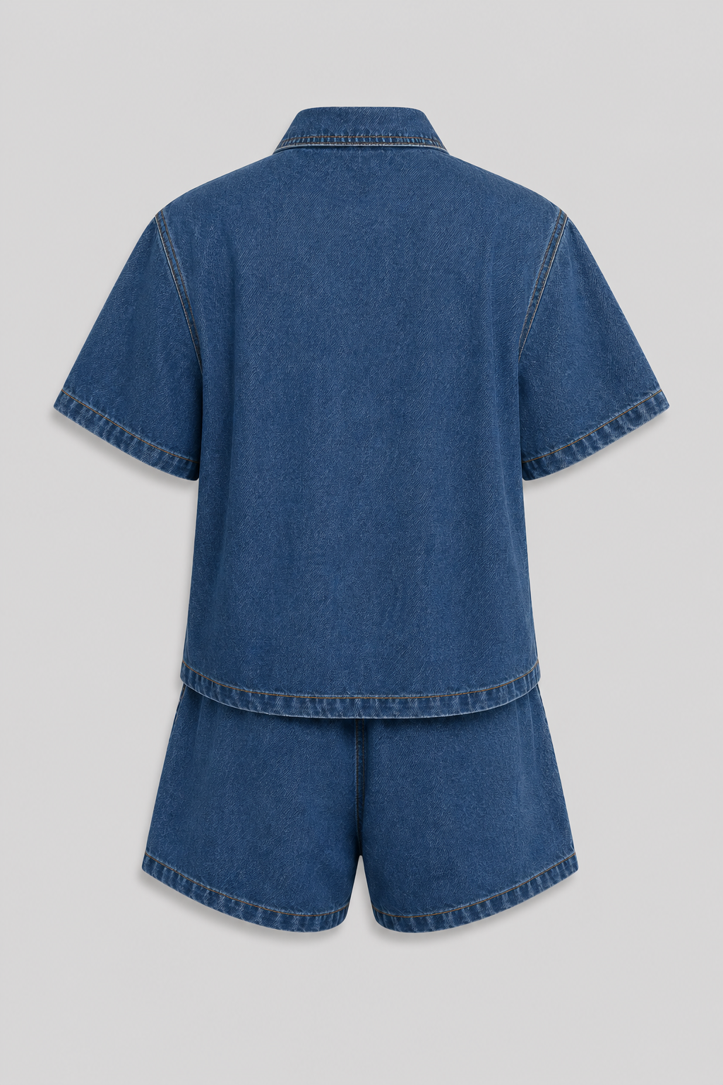 Comfortable women's blue denim shorts & jacket set, ideal for casual summer fashion and effortless style.