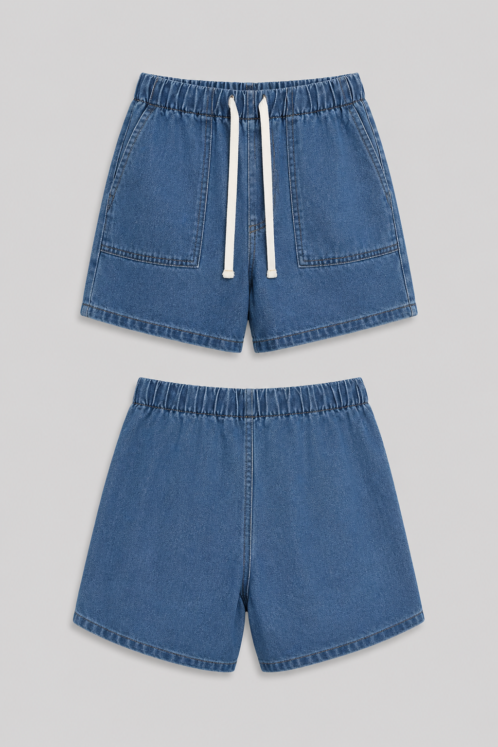 Chic women's denim short set in blue, a versatile two-piece with jacket & shorts for summer fashion.