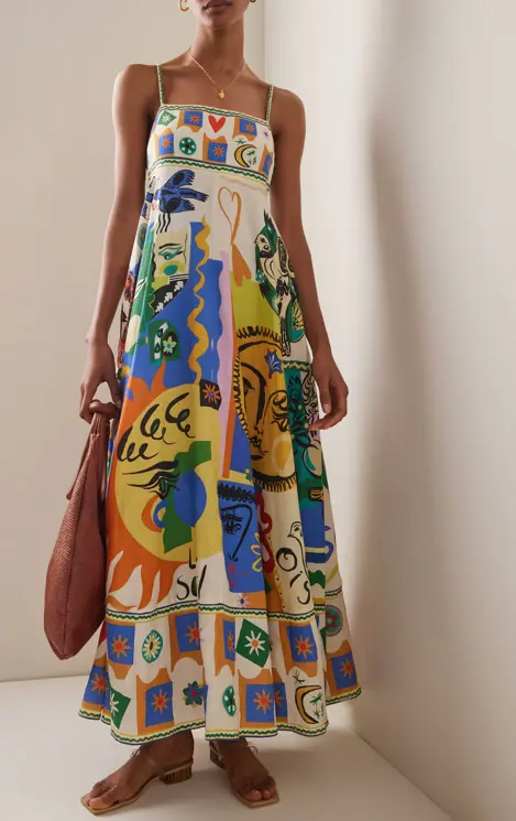 Sleeveless women's flowing midi dress, blue, with square neck & adjustable straps for comfortable summer casual wear.