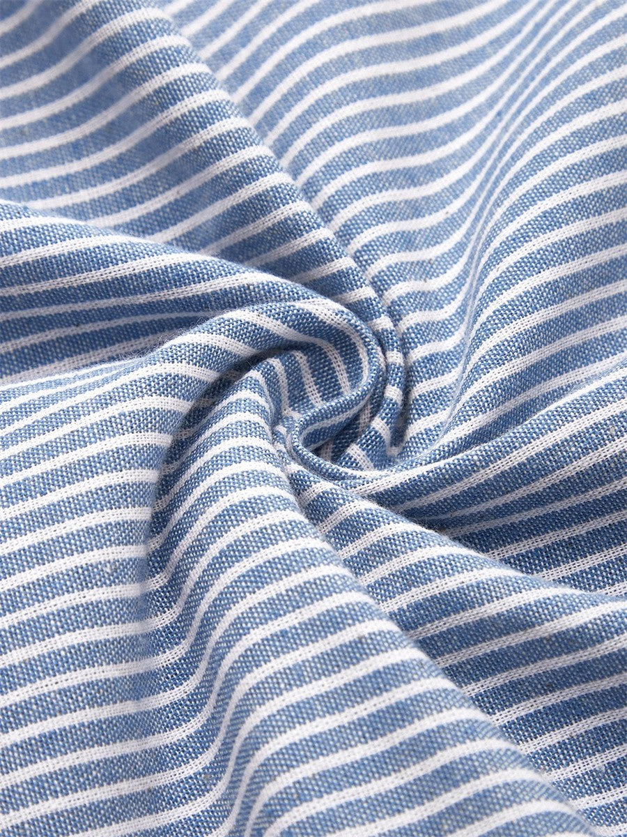 Relaxed fit striped midi dress for women, with elegant button accents, great for a stylish casual summer outfit.
