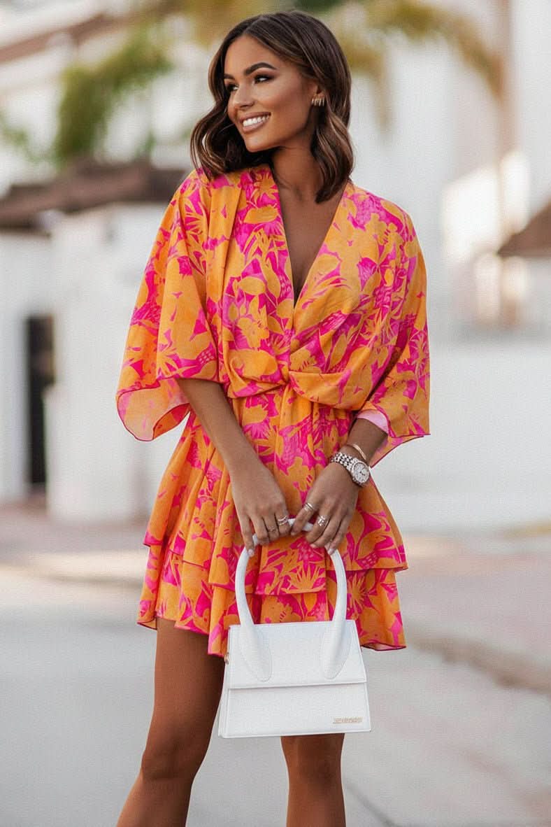 Women's bohemian off-shoulder mini dress, perfect for casual summer wear. Flowy and stylish.