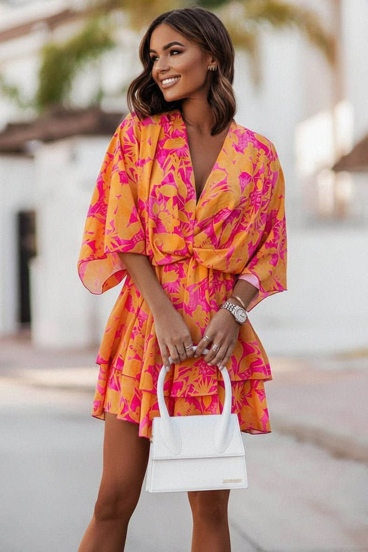 Women's bohemian off-shoulder mini dress, perfect for casual summer wear. Flowy and stylish.