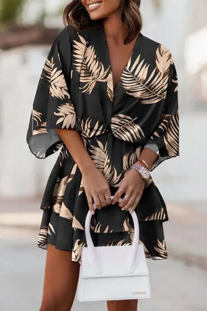 Trendy women's off-shoulder mini dress for summer vacation. Bohemian style, short and flowy.