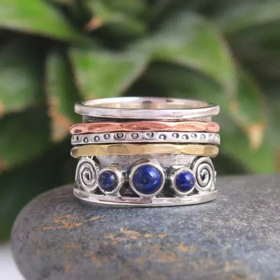 Women's Bohemian silver meditation ring, elegant & stackable. Comfort fit boho jewelry, perfect gift.