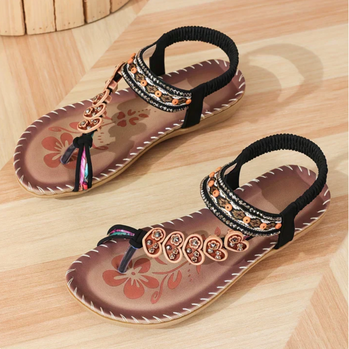 Fashionable women's slip-on boho sandals, essential summer footwear for beach and casual outings.