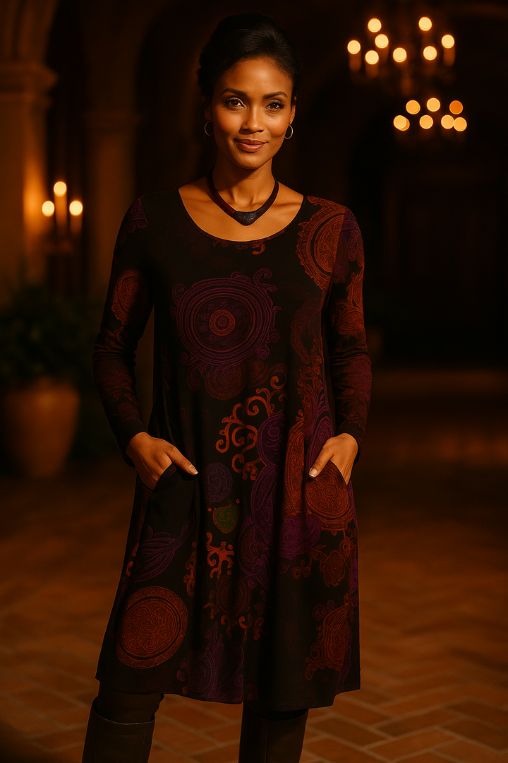 Casual long sleeve boho floral midi dress for women, ideal for comfortable spring and fall outfits.
