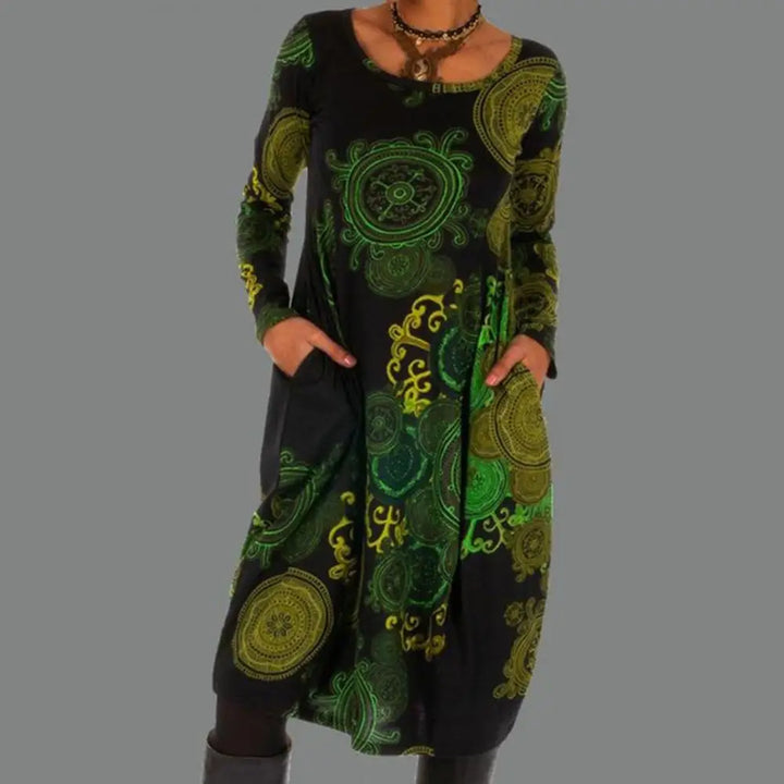 Bohemian chic women's long sleeve floral midi dress, a versatile and comfortable addition to your wardrobe.
