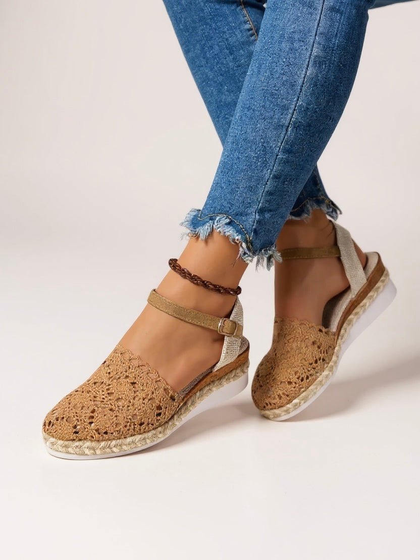 Women's Boho Platform Espadrille Sandals with crochet ankle strap, perfect for summer casual wear.