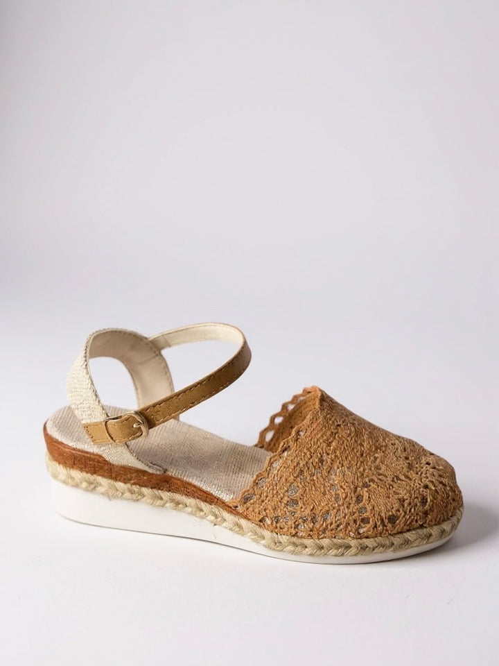 Stylish Women's Bohemian Flatform Espadrille Sandals featuring a delicate crochet ankle strap.