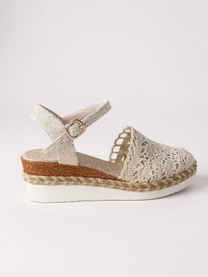 Women's open-toe bohemian platform espadrille sandals featuring a stylish crochet ankle strap.