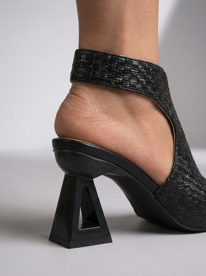 Elegant women's braided strap block heel sandals. Classic slingback design, ideal dress sandals for any event.