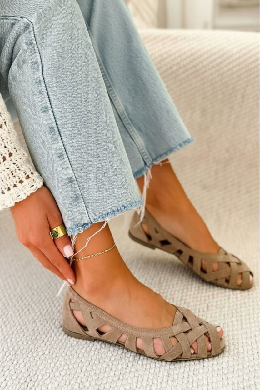 Women's braided crossover strap sandals for all-day comfort. Flat, open-toe summer shoes.