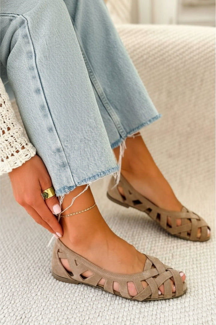 Women's braided crossover strap sandals for all-day comfort. Flat, open-toe summer shoes.