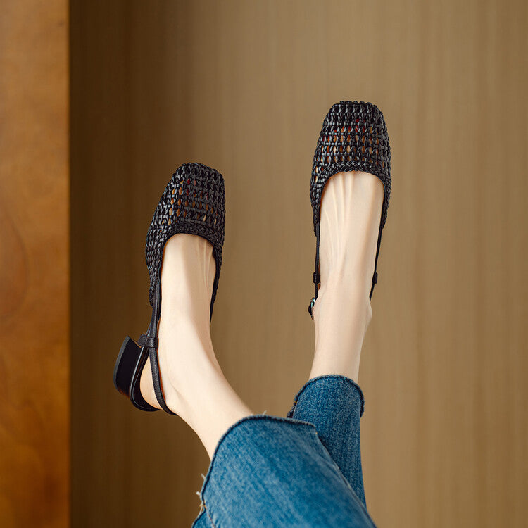Versatile women's block heel slingback sandals with braided detail. Great for office or casual outings.