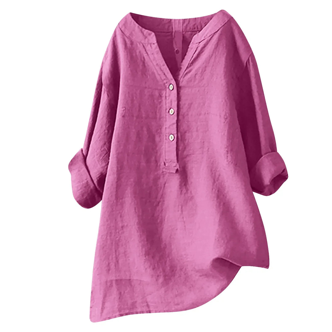 Flowy women's summer button-up shirt, breezy and light, ideal for warm weather vacation outfits.