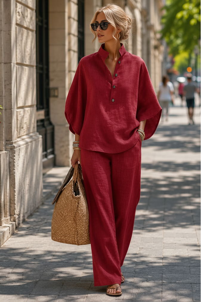 Breezy wide-leg two-piece set for women, ideal for comfortable summer outfits and casual wear.