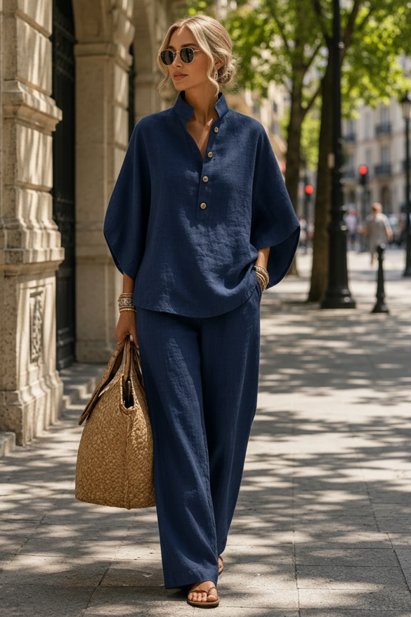 Versatile women's wide-leg two-piece set, great for casual outings, beach days, or comfortable lounge.