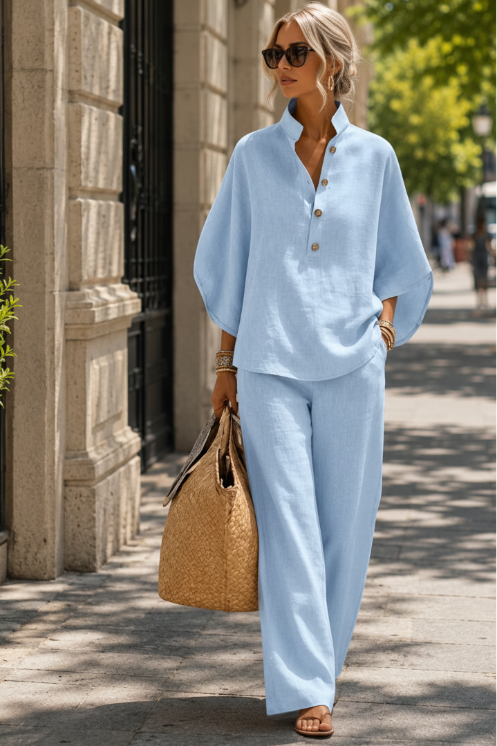 Effortless women's wide-leg two-piece set, a comfortable and stylish matching outfit for summer fashion.