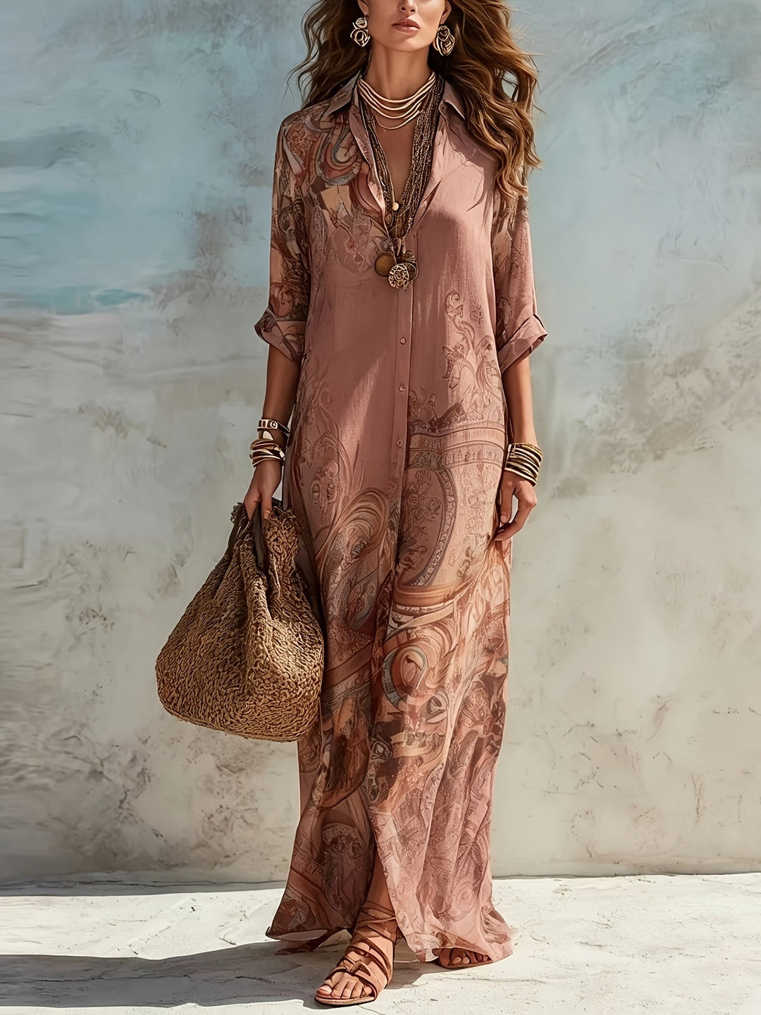 Vibrant floral print maxi dress for women, featuring a stylish button front for summer vacations.