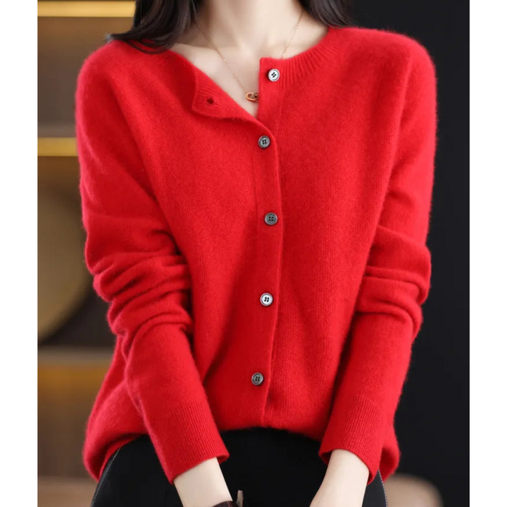 Women's versatile O-neck cardigan. Button front, long sleeve, great for fall, winter, office & casual style.