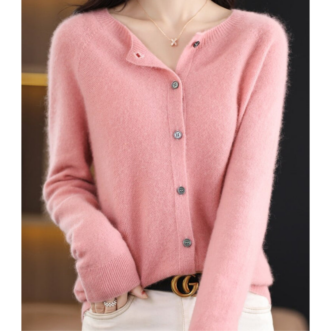 Comfortable long sleeve O-neck knit cardigan for women, ideal for everyday casual & work style.