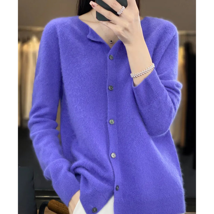 Stylish women's button front cardigan. A versatile O-neck top for office wear & fall layering.
