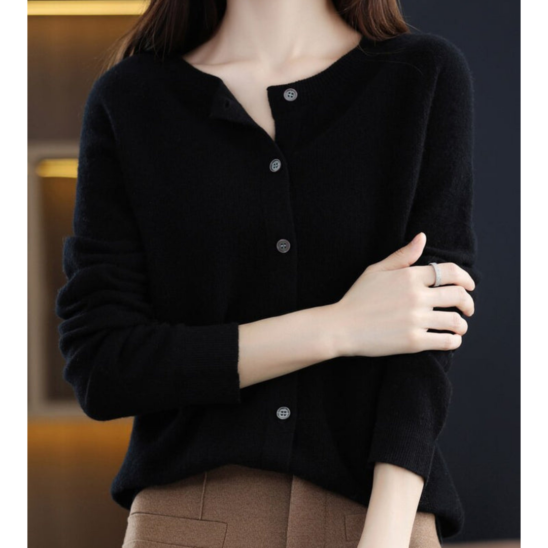 Fall fashion women's cardigan. O-neck, button front, perfect for office, casual & winter style.