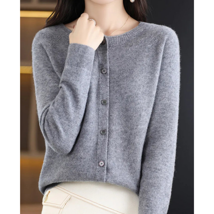 Versatile women's O-neck cardigan with button front, ideal for comfortable office & casual wear.