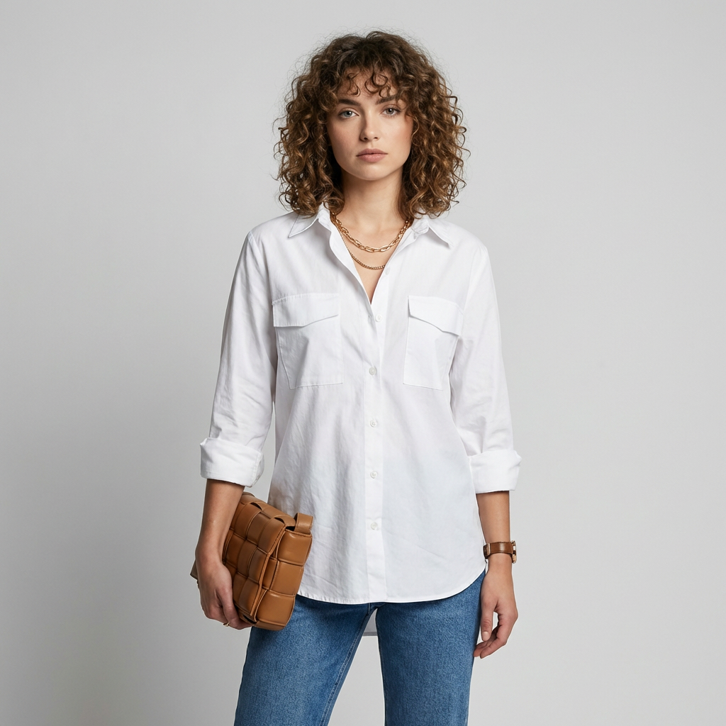 Women's button-up blouse, long sleeve, relaxed fit, perfect for casual wear or office. Versatile spring/autumn top.