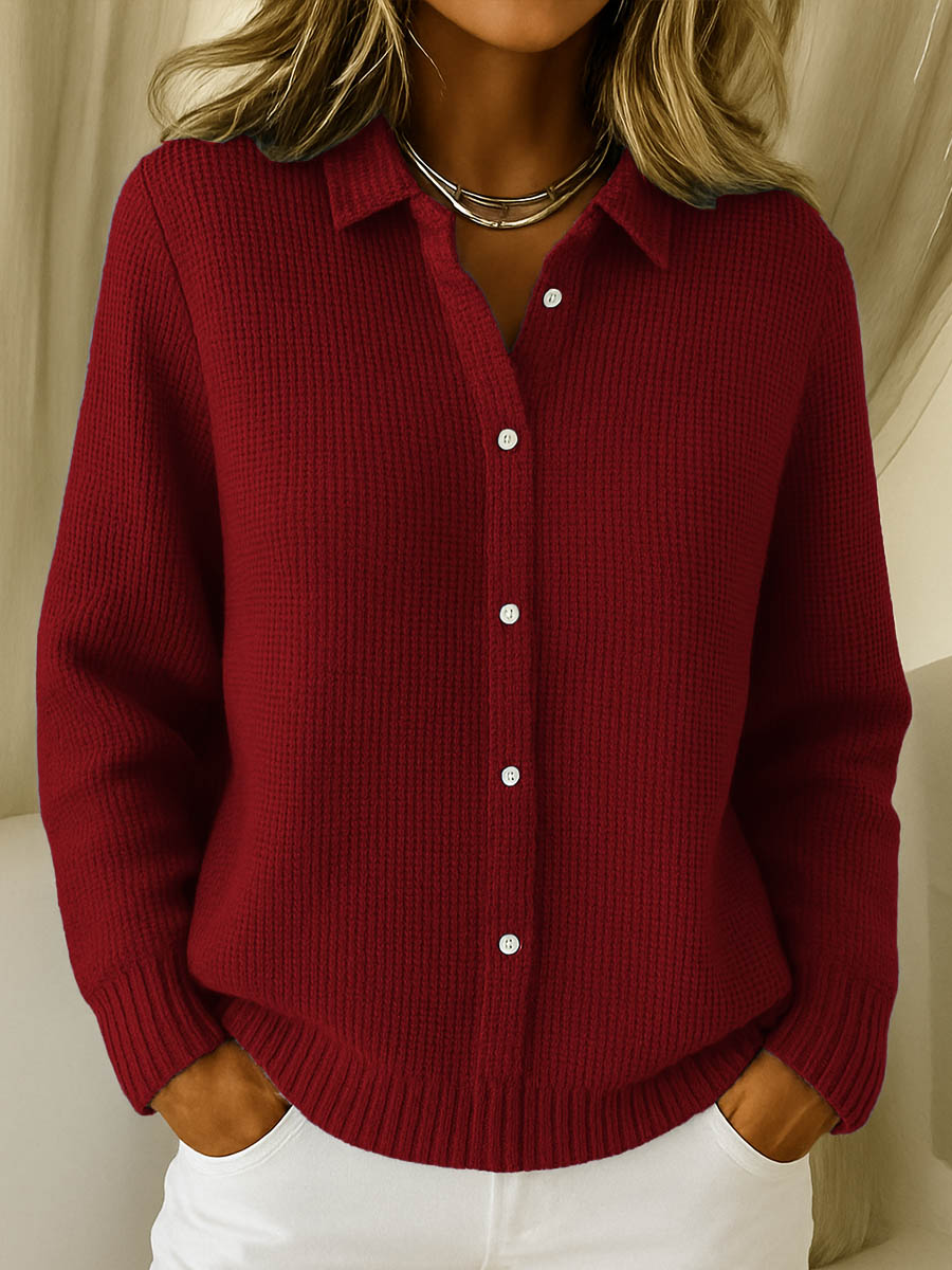 Everyday women's button-up collared sweater cardigan for comfortable layering, great for casual & office fashion.