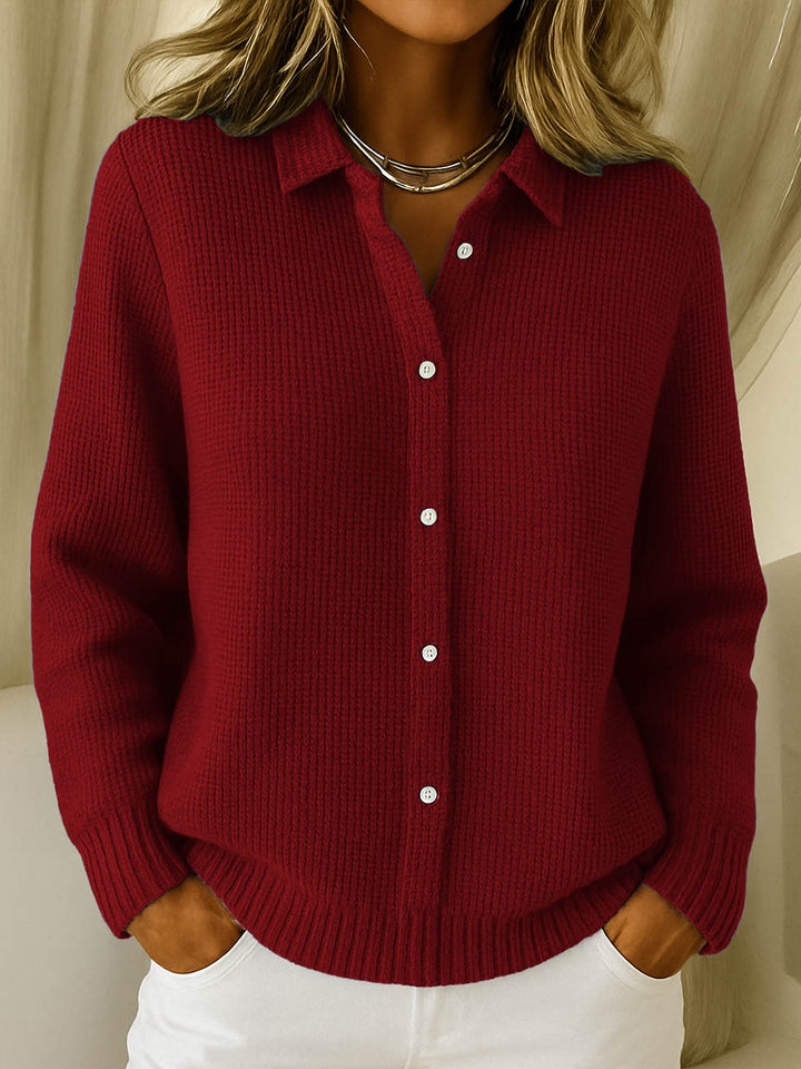 Everyday women's button-up collared sweater cardigan for comfortable layering, great for casual & office fashion.