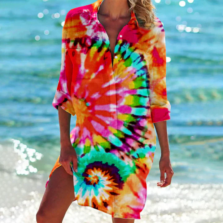 Women's button-up mini dress, perfect for effortless spring and summer style. Casual short collared dress.