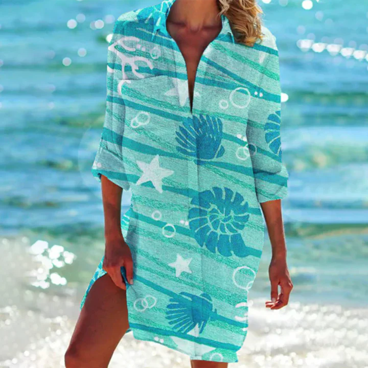 Stylish women's collared mini dress with button-up front. Effortless short dress for warm spring & summer days.