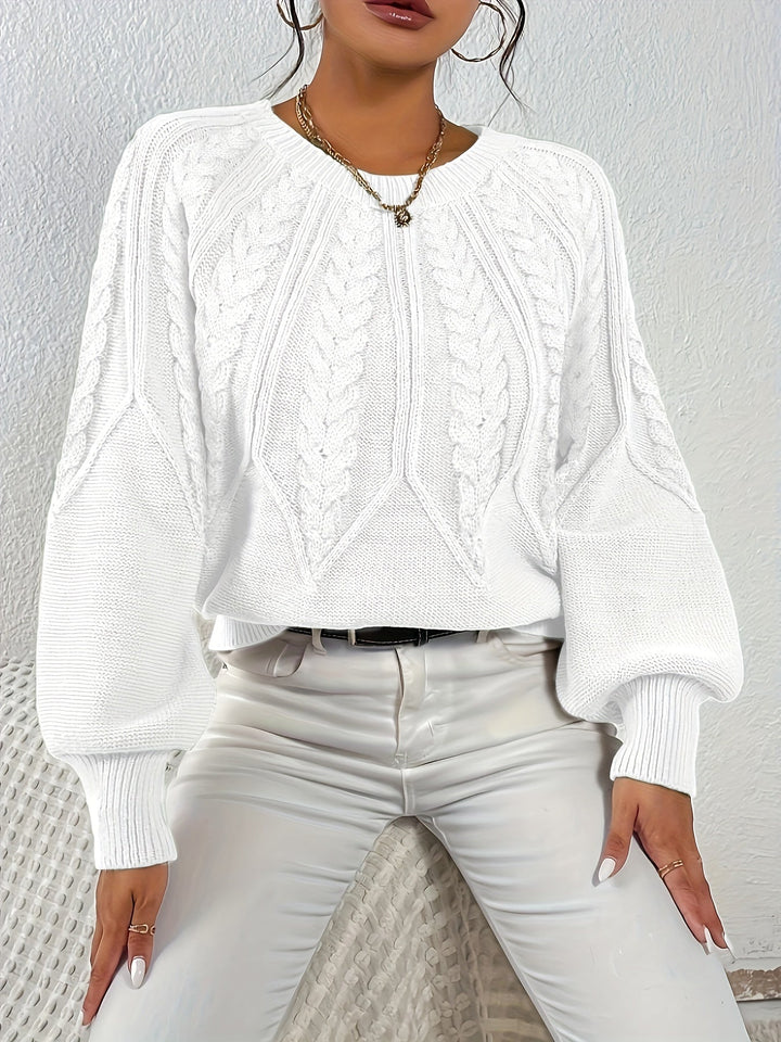 Women's fall fashion cable knit, relaxed fit, warm lantern sleeves pullover.