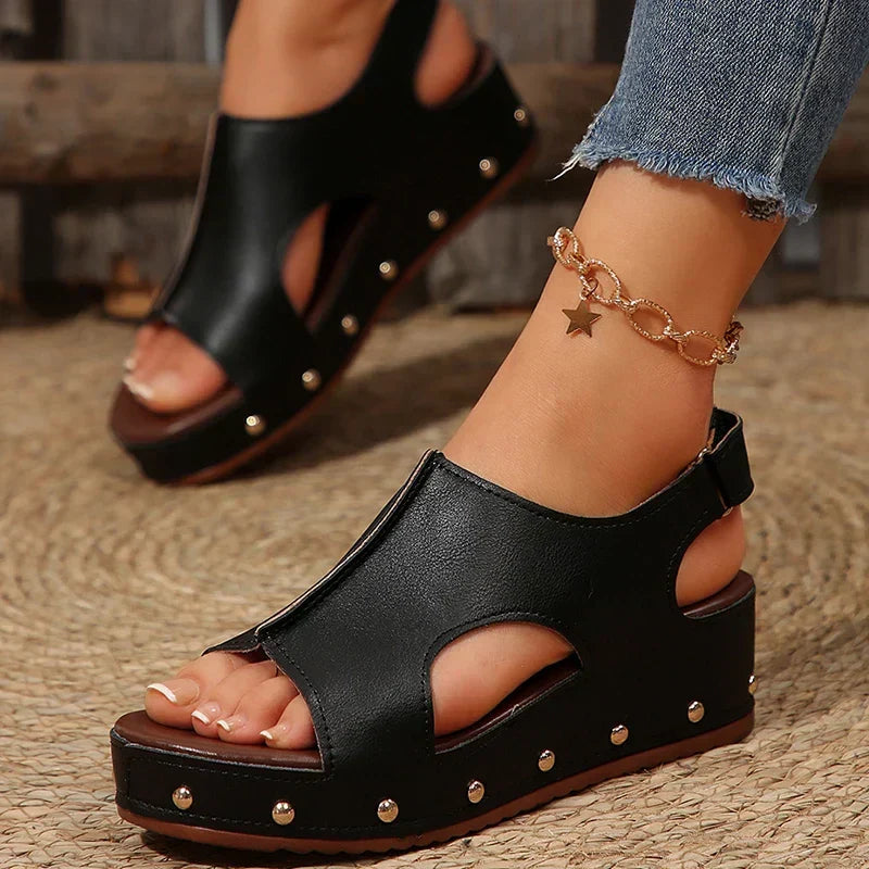 Comfortable Women's Summer Platform Sandals, Camellia design, offering cushioned support.