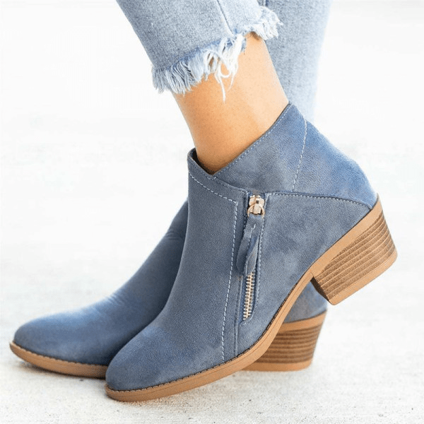Women's casual ankle boots with comfortable block heel and convenient side zip closure, ideal for everyday style.