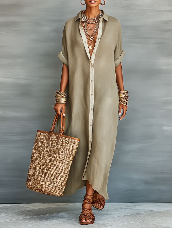 Women's casual collared button front maxi shirt dress in a relaxed fit. Perfect for summer everyday wear.
