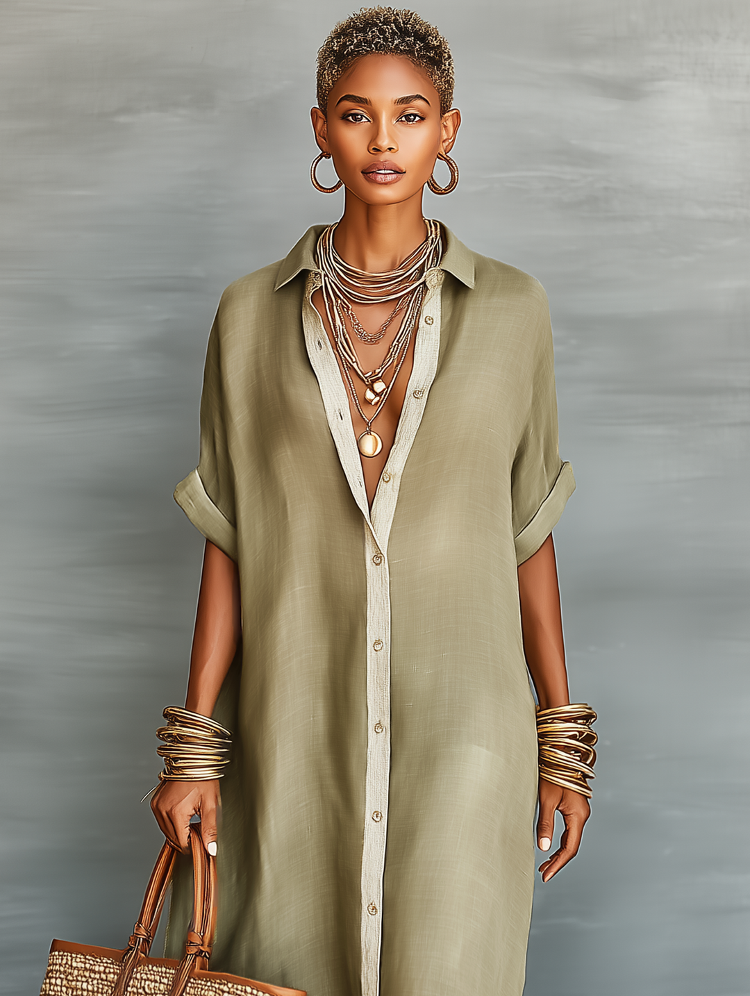 Chic women's casual collared button front maxi shirt dress. Flowy for relaxed everyday summer style.