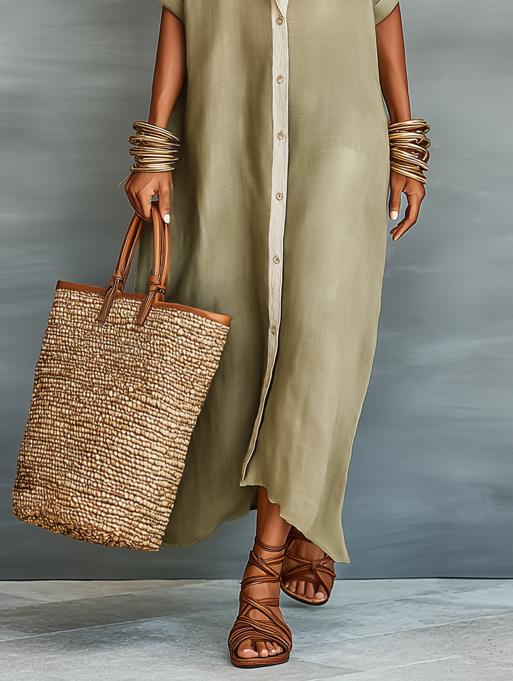 Casual women's collared button front maxi shirt dress, an oversized relaxed fit for ultimate comfort.