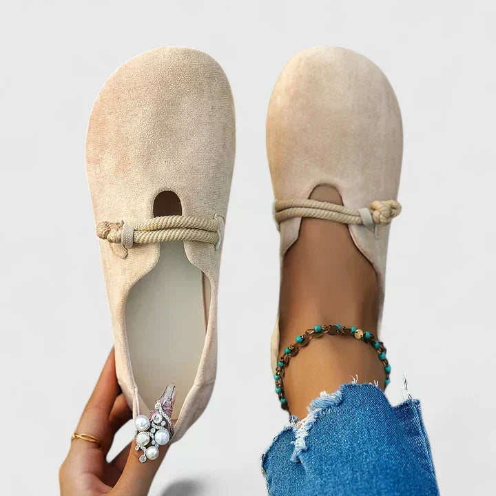 Women's casual flat loafers with unique rope ties & comfortable slip-on design, perfect for everyday wear.