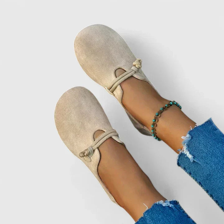 Women's casual flat loafers with decorative rope ties, comfortable for everyday bohemian style.